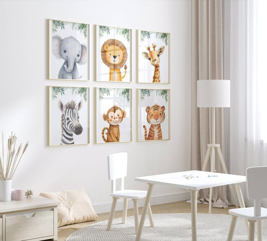 Safari Animal Nursery Prints | Set of 6 | Gender - Neutral Jungle Wall Art for Baby’s Room - RoseRowanDesign -