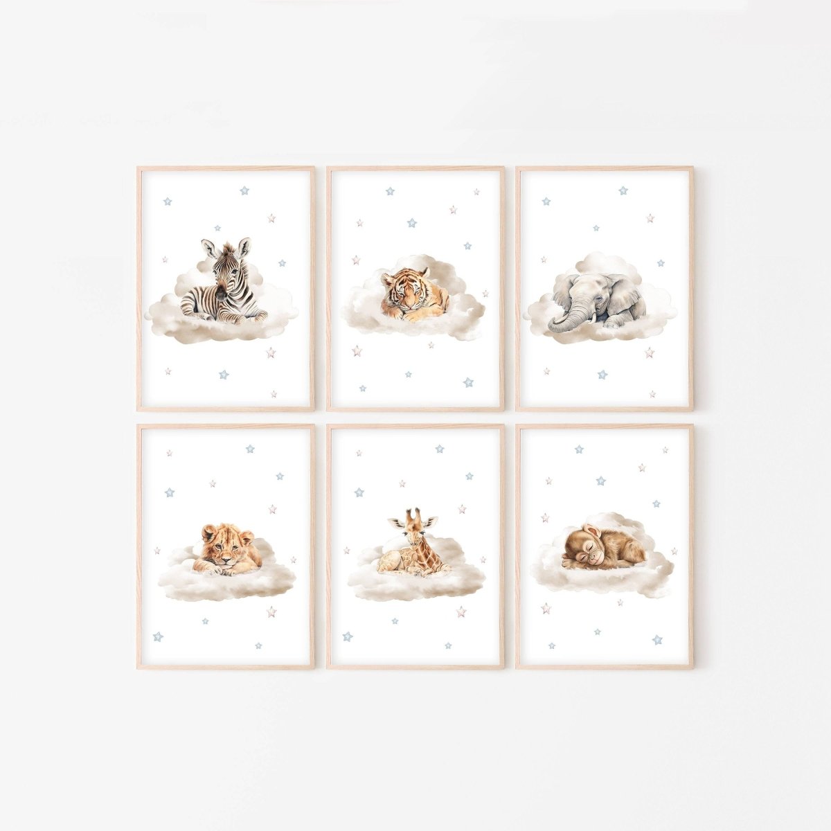 Safari Animal Nursery Prints | Set of 6 | Neutral Safari Theme Wall Art for Baby's Room - RoseRowanDesign -