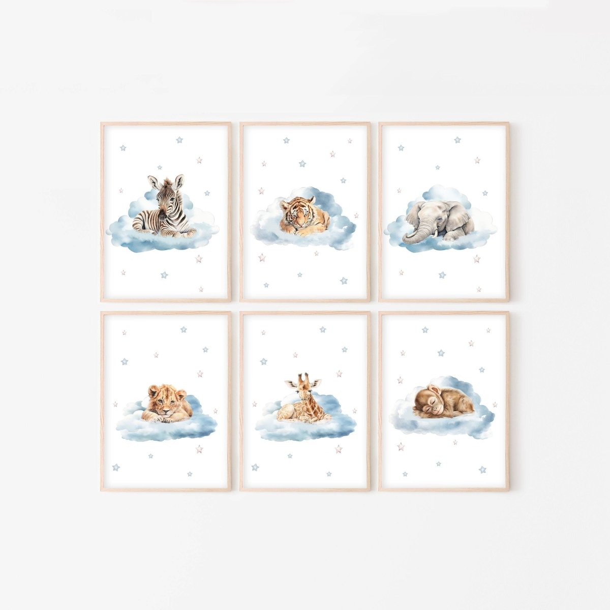 Safari Animal Nursery Prints | Set of 6 | Neutral Safari Theme Wall Art for Baby's Room - RoseRowanDesign -