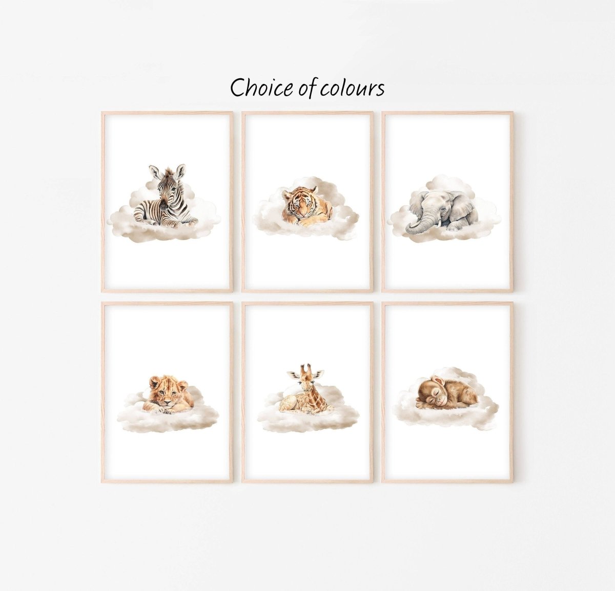 Safari Animal Nursery Prints | Set of 6 | Neutral Safari Theme Wall Art for Baby's Room - RoseRowanDesign -
