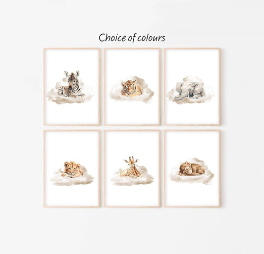 Safari Animal Nursery Prints | Set of 6 | Neutral Safari Theme Wall Art for Baby's Room - RoseRowanDesign -