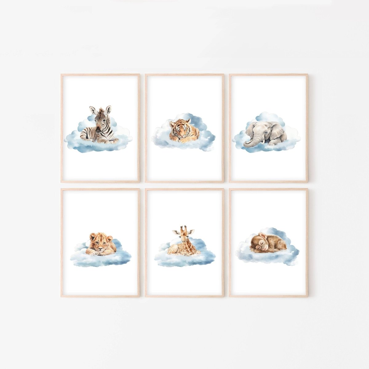 Safari Animal Nursery Prints | Set of 6 | Neutral Safari Theme Wall Art for Baby's Room - RoseRowanDesign -