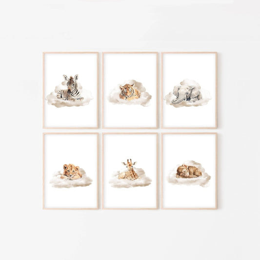 Safari Animal Nursery Prints | Set of 6 | Neutral Safari Theme Wall Art for Baby's Room - RoseRowanDesign -