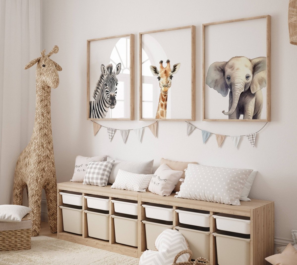 Safari Animal Nursery Prints | Set of 6 | Neutral Wall Art for Baby's Room - RoseRowanDesign -