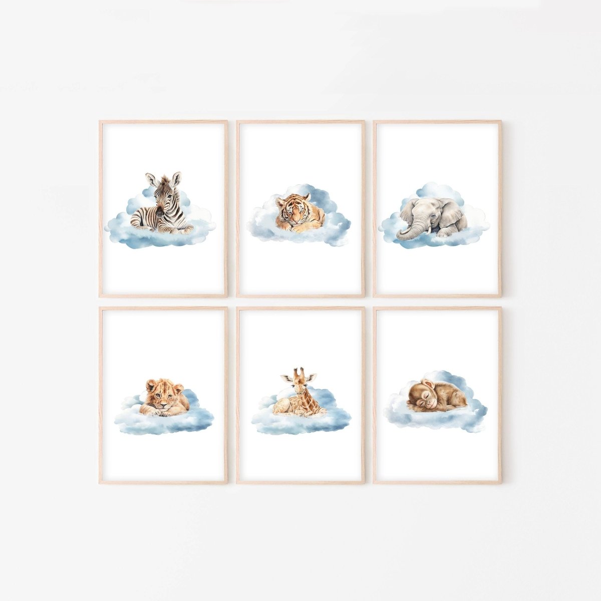 Safari Animal Nursery Prints | Set of 6 | Safari Theme Wall Art for Baby's Room - RoseRowanDesign -