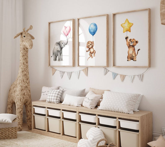 Safari Animal Nursery Wall Art | Set of 3 | Gender - Neutral Decor for Baby's Room - RoseRowanDesign -