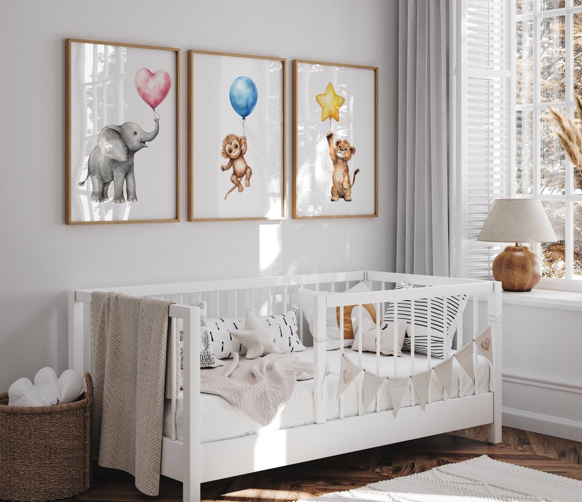 Safari Animal Nursery Wall Art | Set of 3 | Gender - Neutral Decor for Baby's Room - RoseRowanDesign -