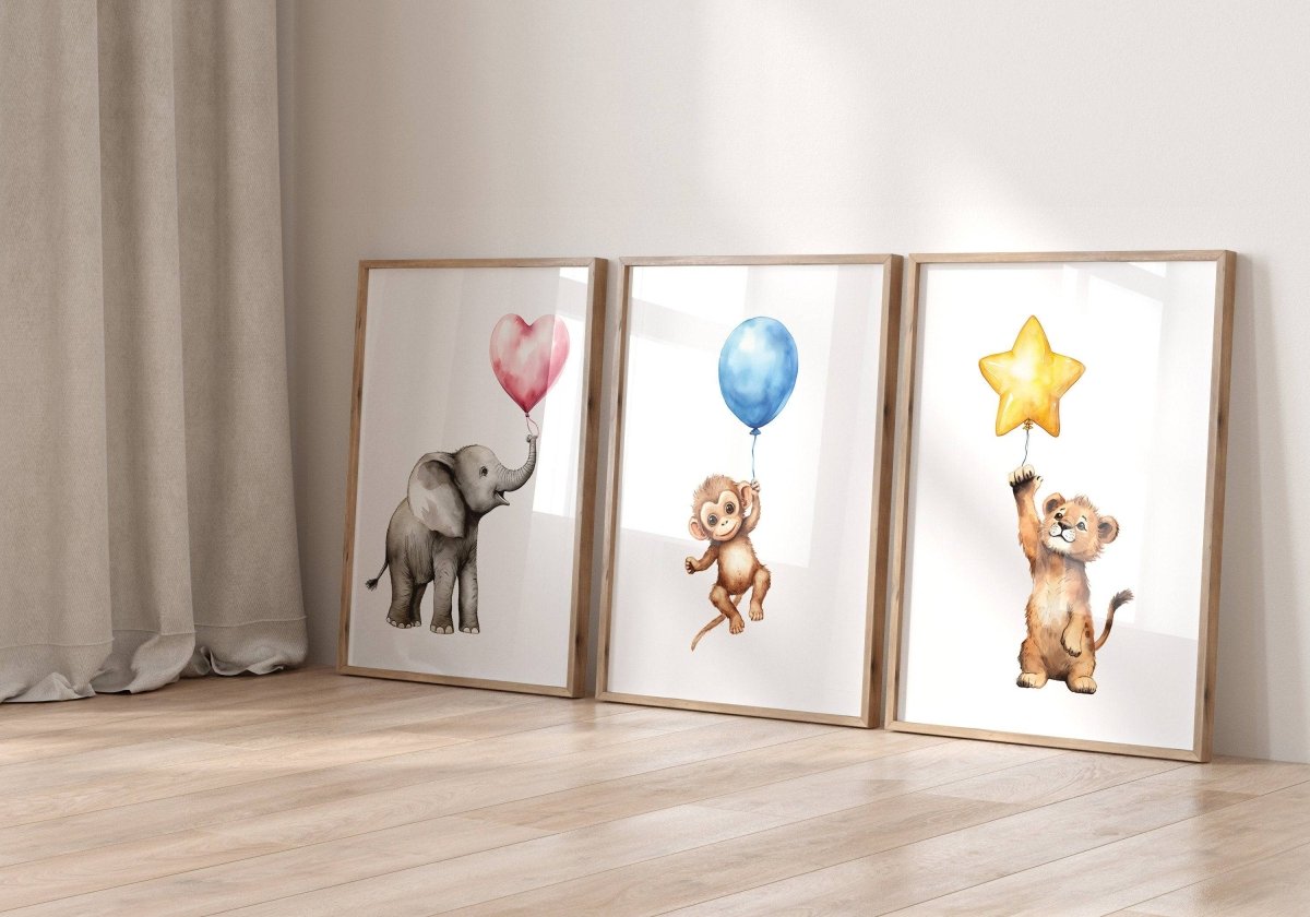 Safari Animal Nursery Wall Art | Set of 3 | Gender - Neutral Decor for Baby's Room - RoseRowanDesign -
