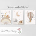 Load image into Gallery viewer, Safari Animal Nursery Wall Prints, Set of 3 Hot Air Balloon, Rainbow, Optional Frame Boys Bedroom Decor, Gift for Kid Room, Playroom Posters - RoseRowanDesign -