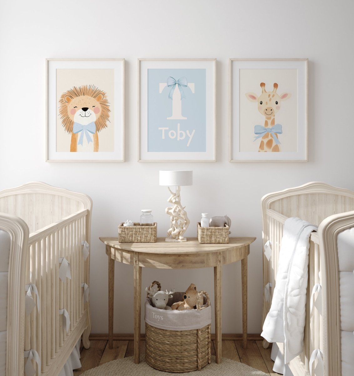 Safari Animal Personalised Set of 3 Wall Prints | Wall Art for Nursery, Bedroom or Playroom - RoseRowanDesign - Wall Art