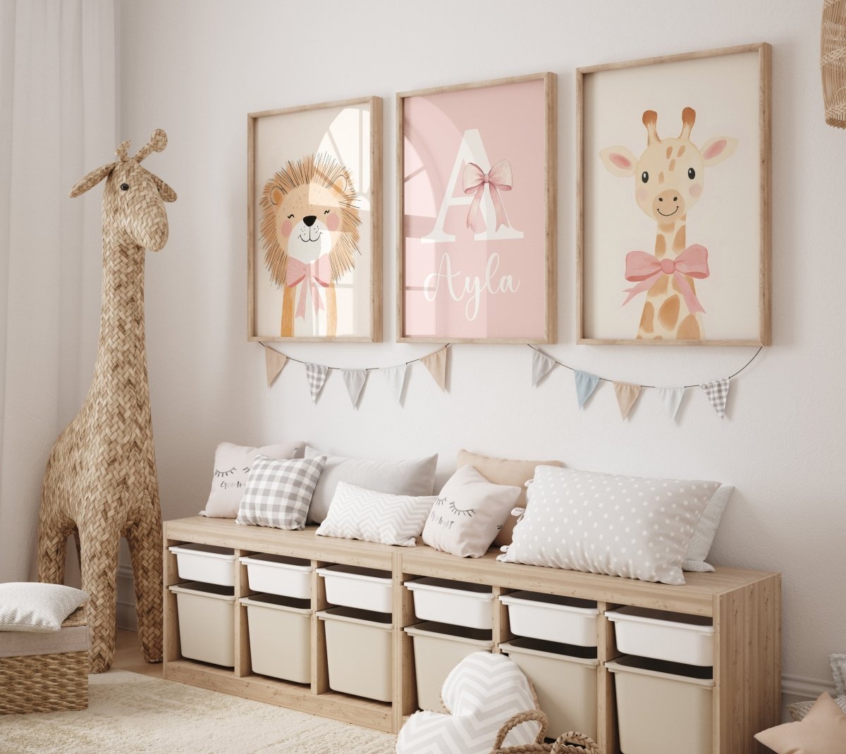 Safari Animal Personalised Set of 3 Wall Prints | Wall Art for Nursery, Bedroom or Playroom - RoseRowanDesign - Wall Art