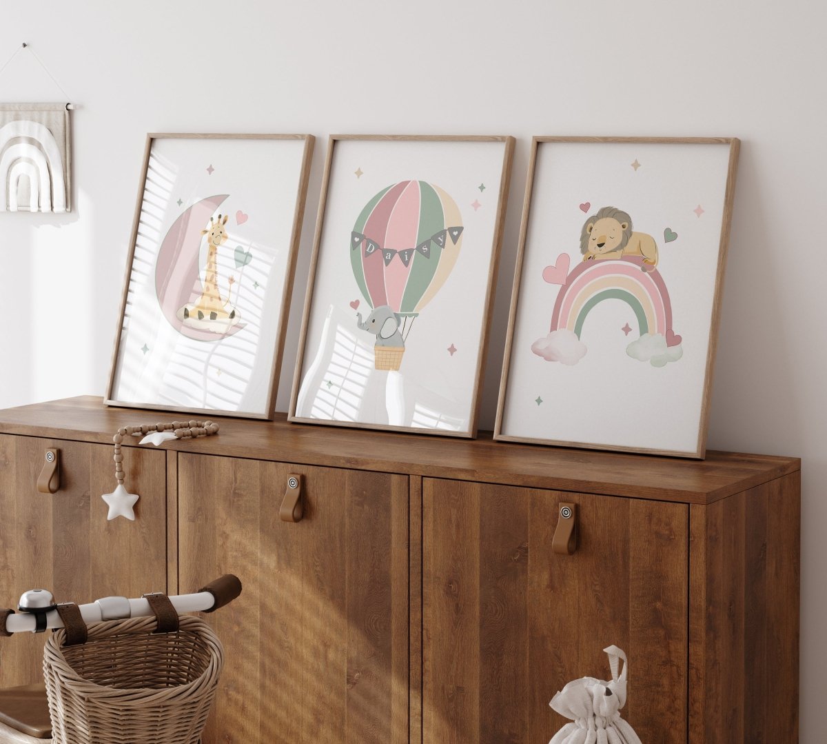 Safari Animal Personalised Set of 3 Wall Prints | Wall Art for Nursery, Bedroom or Playroom - RoseRowanDesign - Wall Art