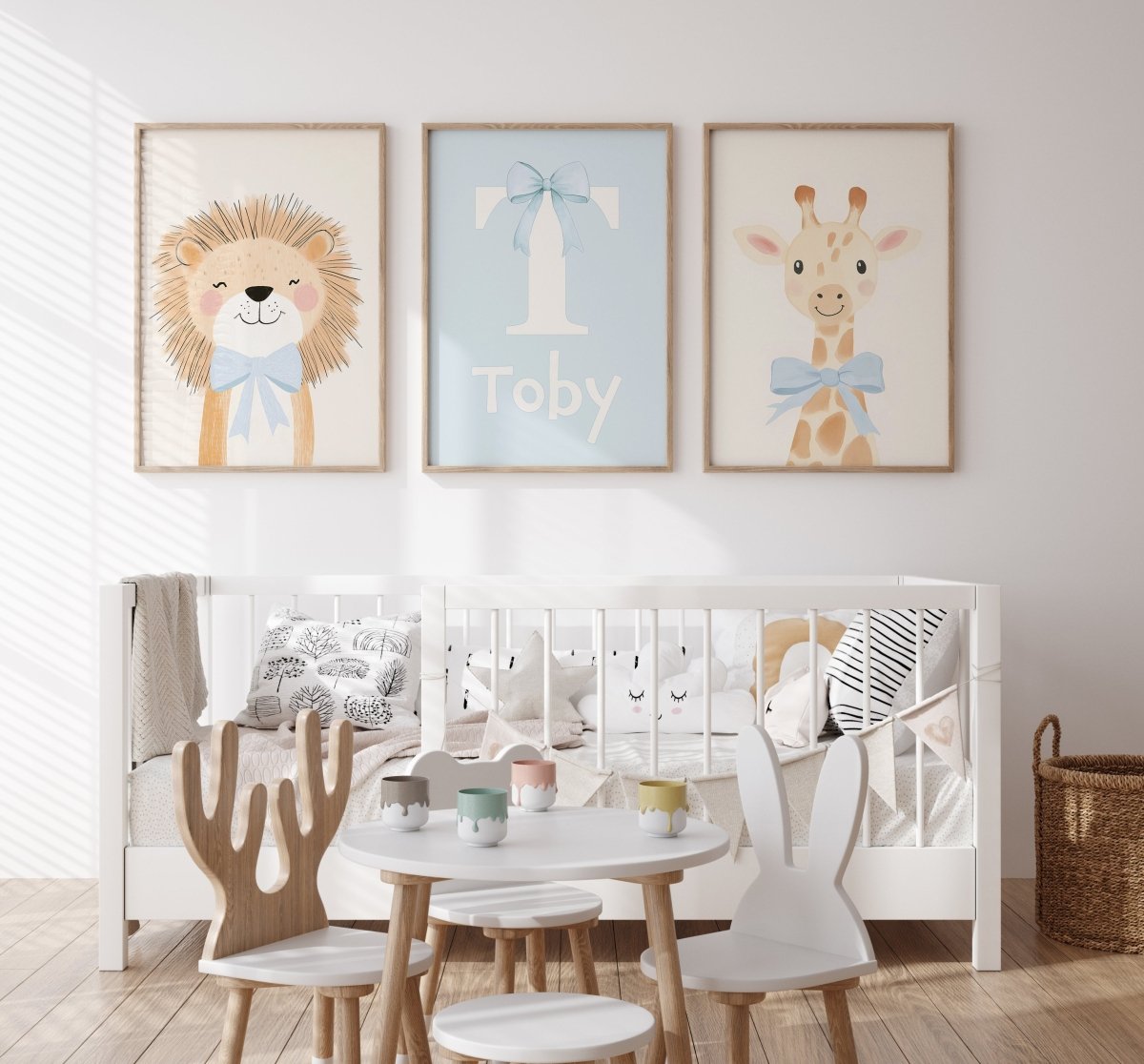 Safari Animal Personalised Set of 3 Wall Prints | Wall Art for Nursery, Bedroom or Playroom - RoseRowanDesign - Wall Art