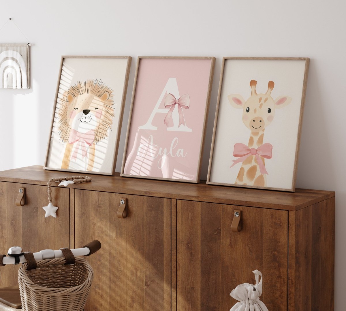 Safari Animal Personalised Set of 3 Wall Prints | Wall Art for Nursery, Bedroom or Playroom - RoseRowanDesign - Wall Art