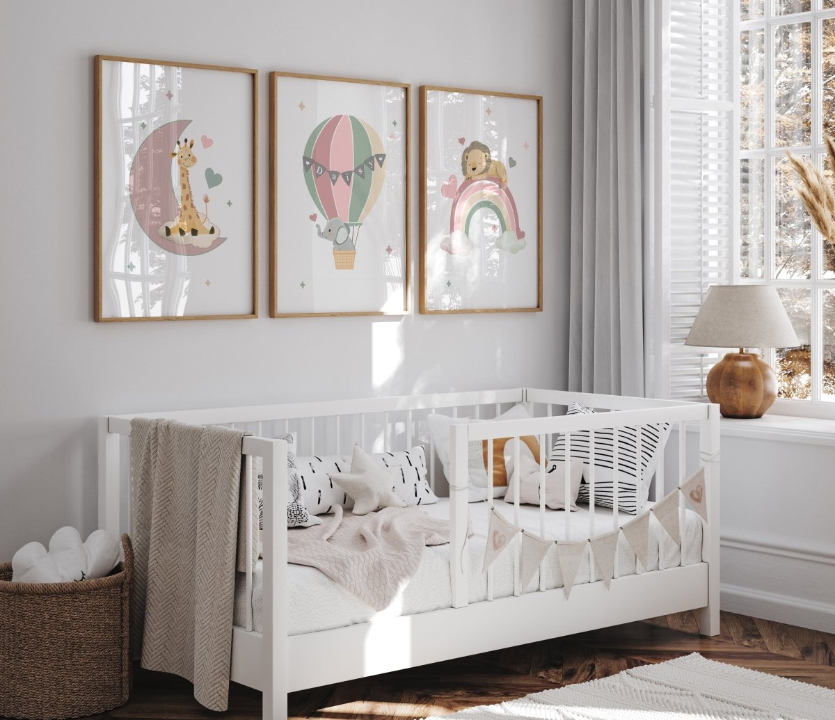 Safari Animal Personalised Set of 3 Wall Prints | Wall Art for Nursery, Bedroom or Playroom - RoseRowanDesign - Wall Art