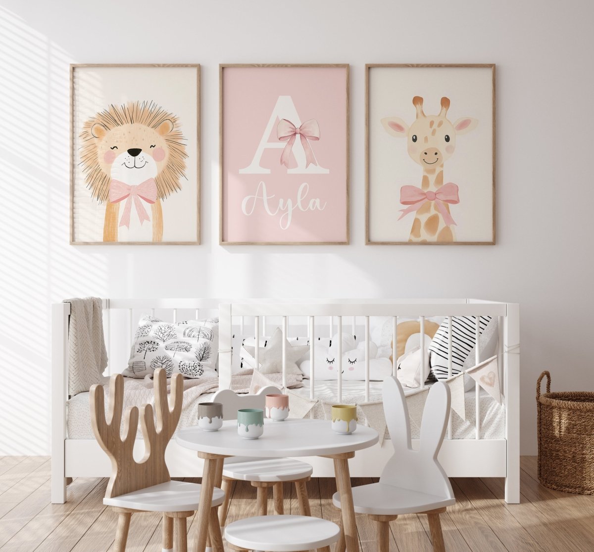 Safari Animal Personalised Set of 3 Wall Prints | Wall Art for Nursery, Bedroom or Playroom - RoseRowanDesign - Wall Art