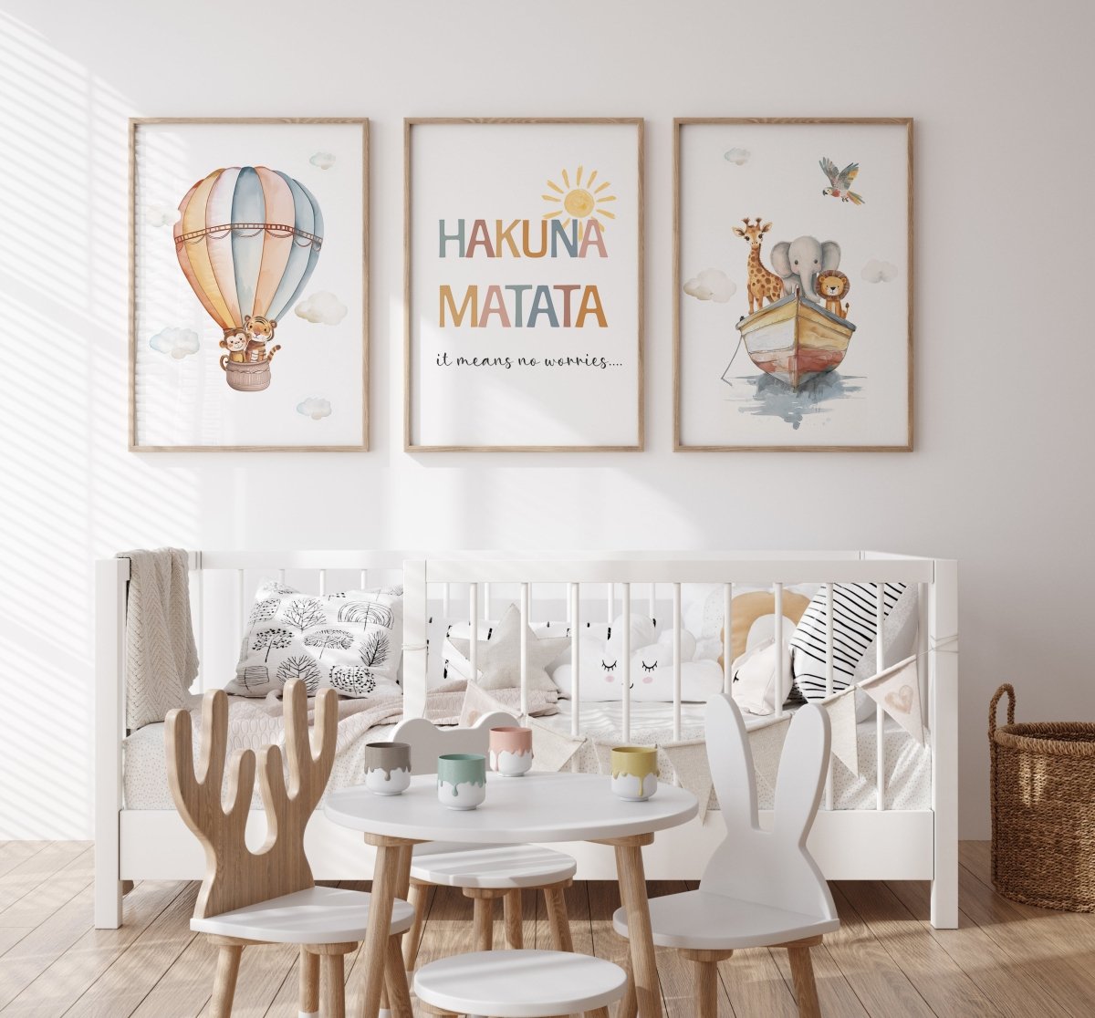 Safari Animal Prints for Nursery - Gender Neutral Decor for Babies Room - Hakuna Matata - Hot Air Balloon, HuAnimal Ark - RoseRowanDesign -