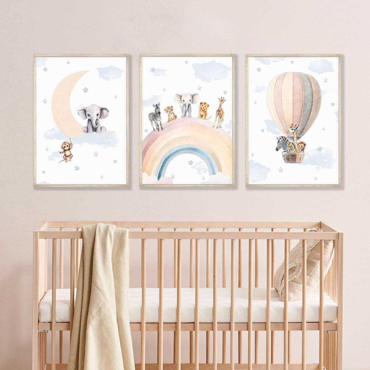 Safari Animal Prints for Nursery | Set of 3 | Rainbow Wall Art for Baby Boy's Room - RoseRowanDesign -