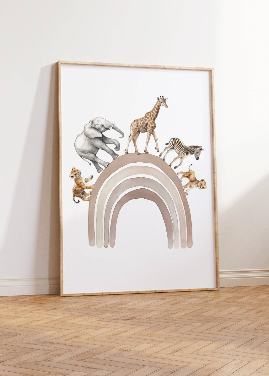 Safari Animal Prints | Set of 2 Balloon Wall Art | Beige Rainbow Nursery Decor - RoseRowanDesign -
