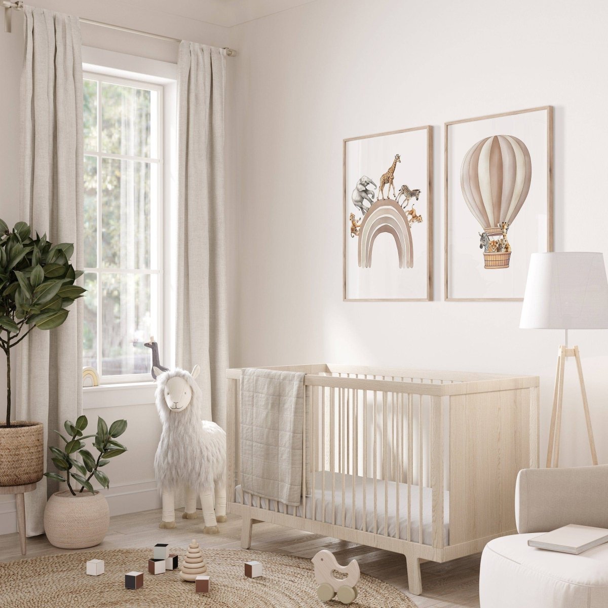 Safari Animal Prints | Set of 2 Balloon Wall Art | Beige Rainbow Nursery Decor - RoseRowanDesign -