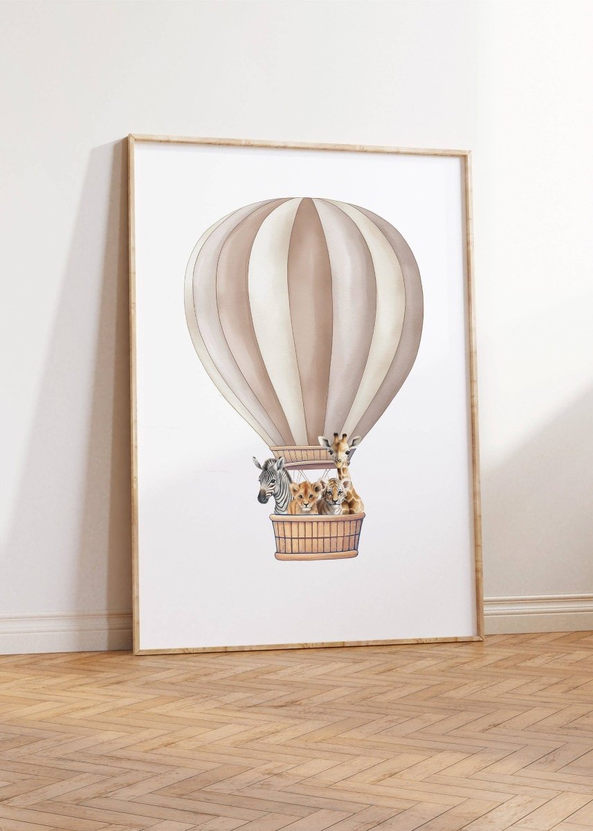 Safari Animal Prints | Set of 2 Balloon Wall Art | Beige Rainbow Nursery Decor - RoseRowanDesign -