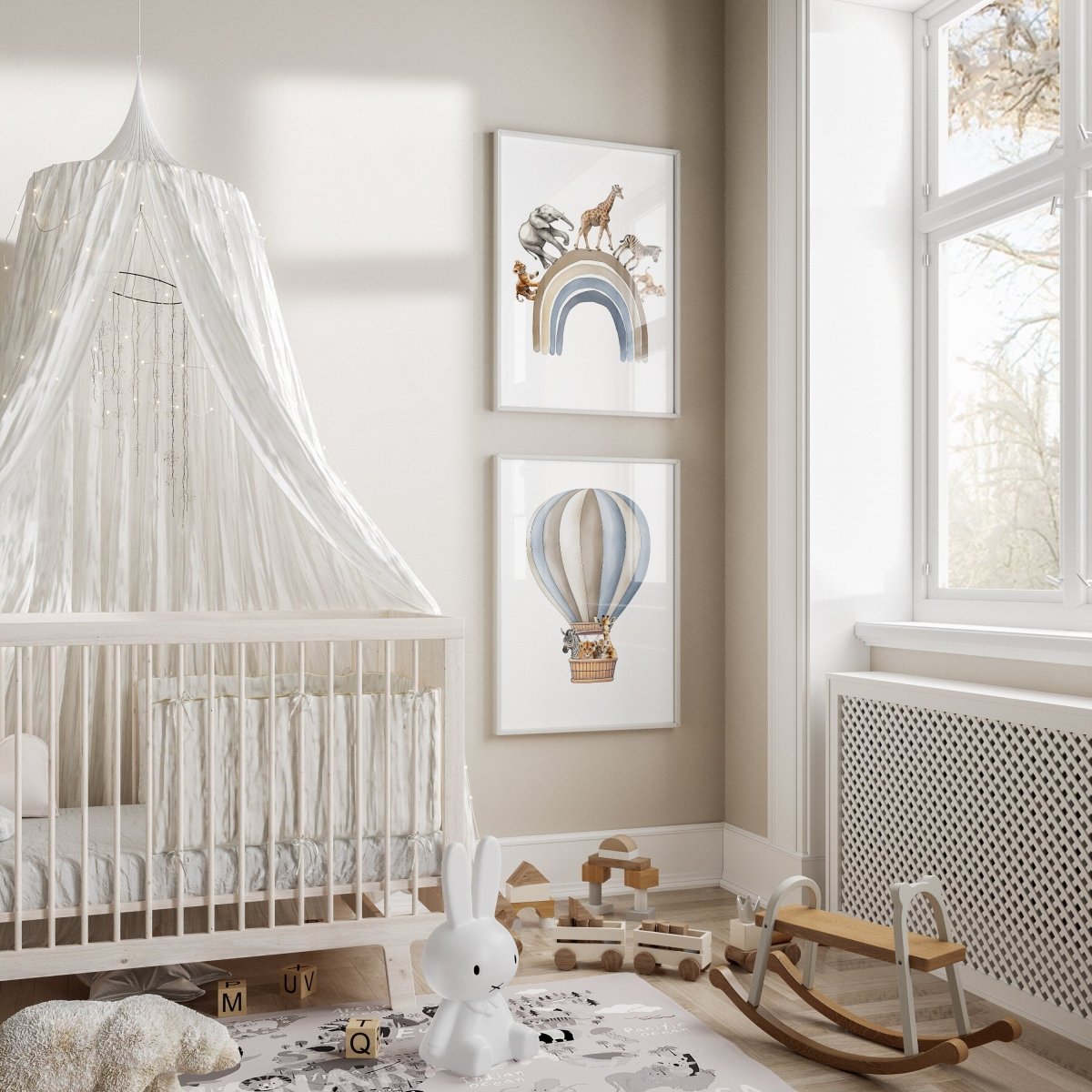 Safari Animal Prints | Set of 2 | Blue Balloon Wall Art for Nursery - RoseRowanDesign -