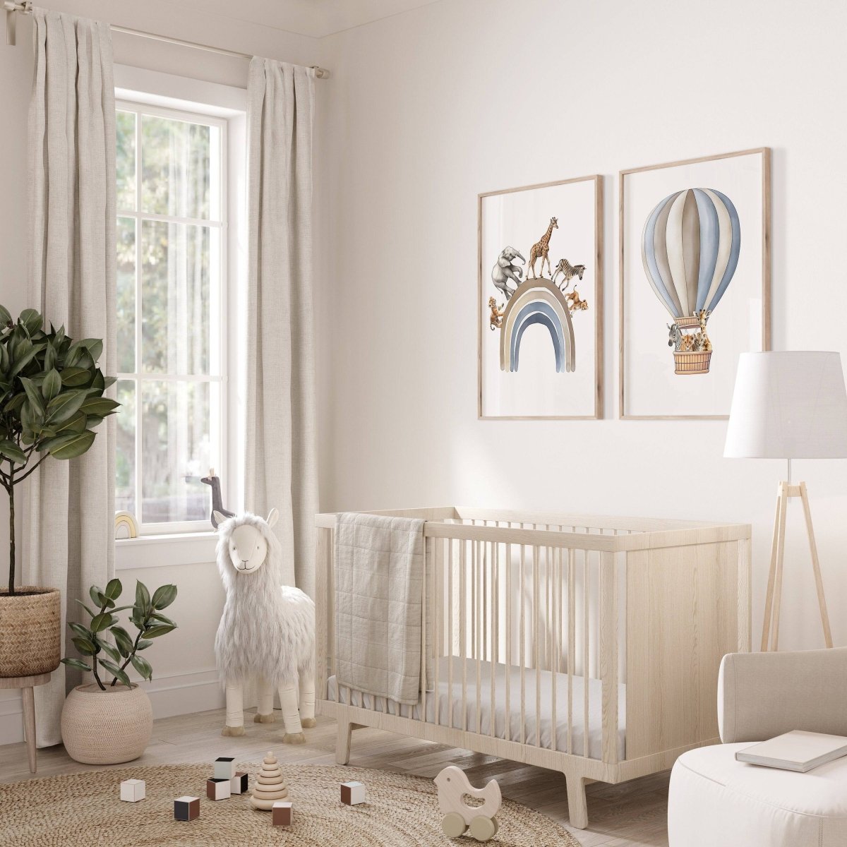 Safari Animal Prints | Set of 2 | Blue Balloon Wall Art for Nursery - RoseRowanDesign -