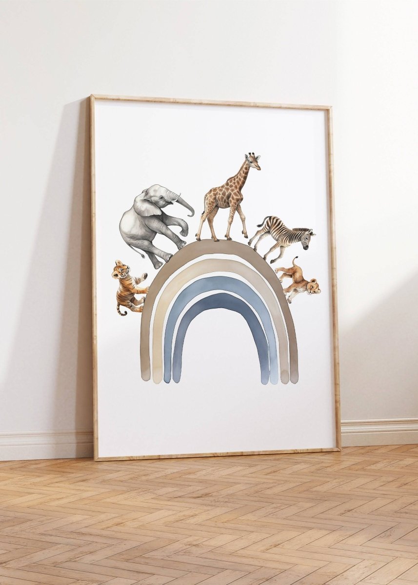 Safari Animal Prints | Set of 2 | Blue Balloon Wall Art for Nursery - RoseRowanDesign -