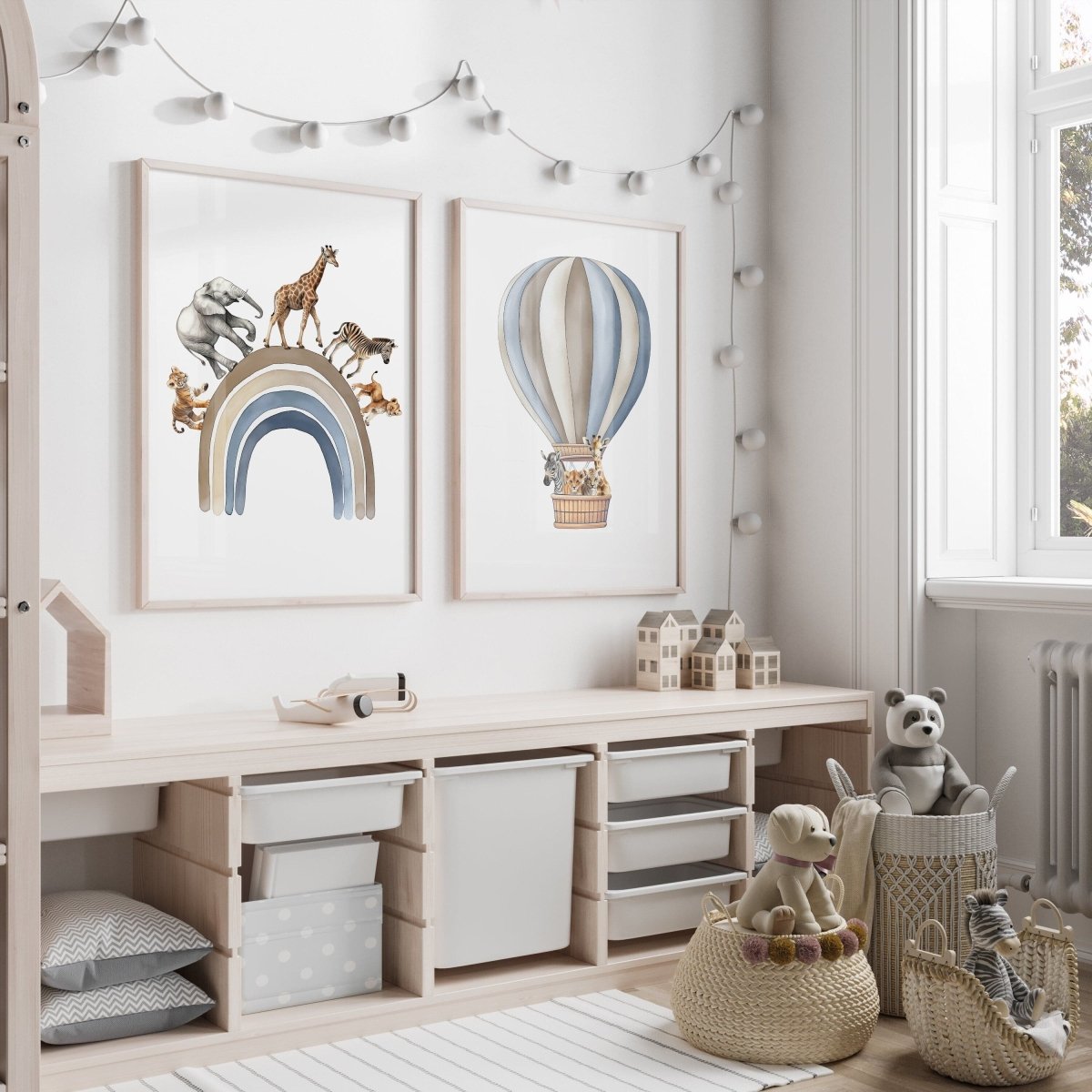 Safari Animal Prints | Set of 2 | Blue Balloon Wall Art for Nursery - RoseRowanDesign -