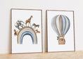 Load image into Gallery viewer, Safari Animal Prints | Set of 2 | Blue Balloon Wall Art for Nursery - RoseRowanDesign -