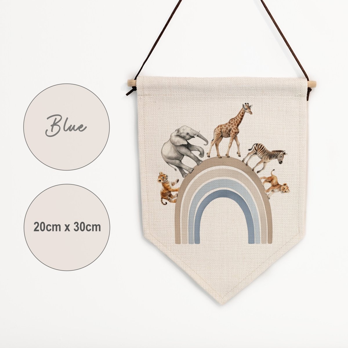 Safari Animal Rainbow Pennant Wall Flag | Kids Room Banner - RoseRowanDesign -