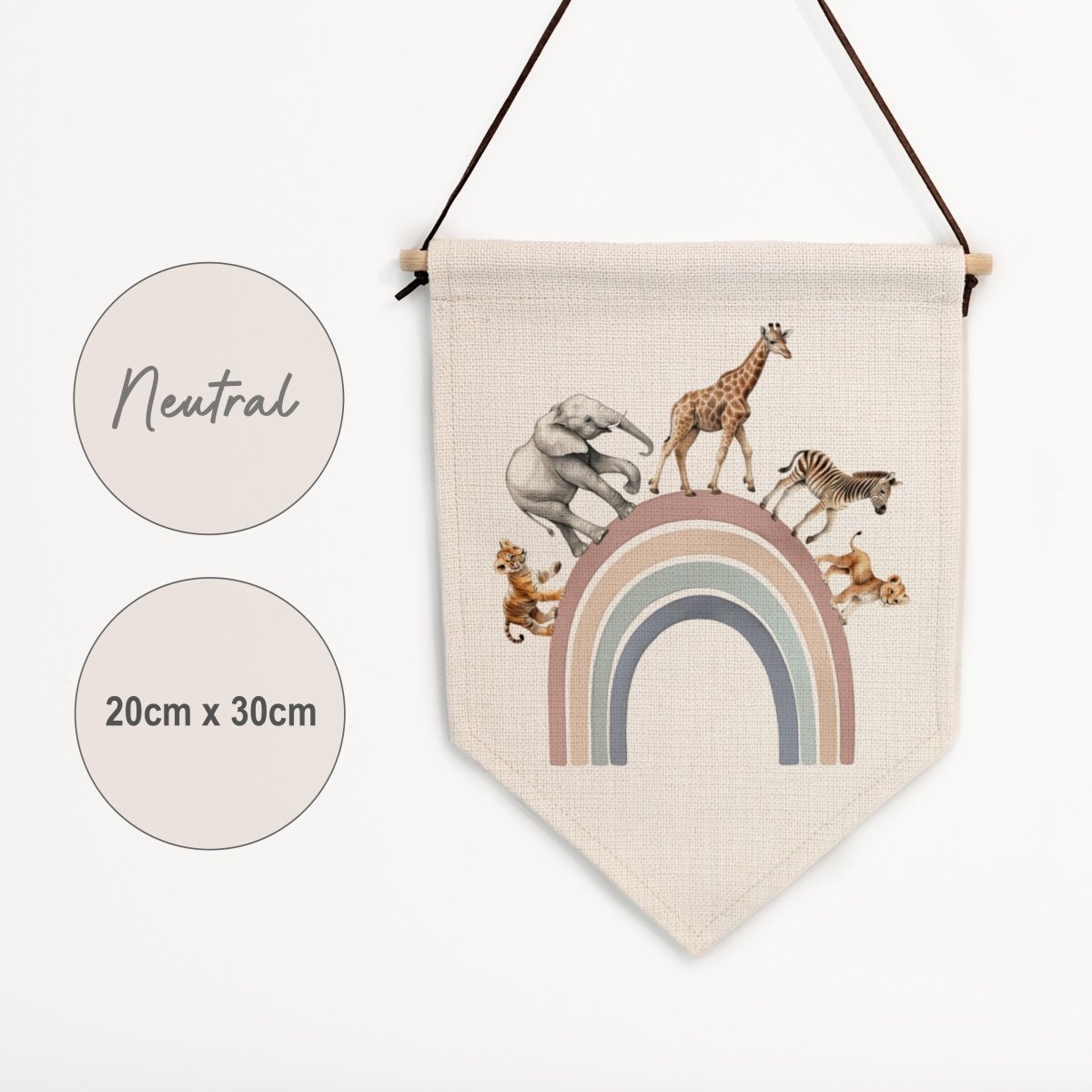 Safari Animal Rainbow Pennant Wall Flag | Kids Room Banner - RoseRowanDesign -