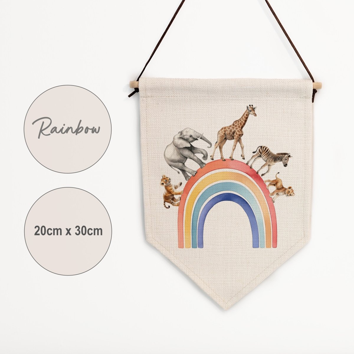 Safari Animal Rainbow Pennant Wall Flag | Kids Room Banner - RoseRowanDesign -