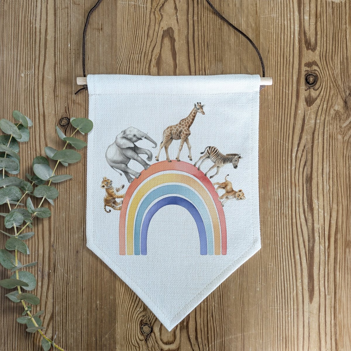 Safari Animal Rainbow Pennant Wall Flag | Kids Room Banner - RoseRowanDesign -