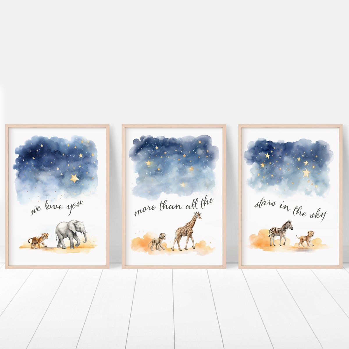 Safari Animal Star Nursery Prints | Set of 3 | Gender Neutral Wall Art for Baby's Room - RoseRowanDesign -