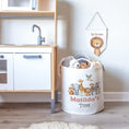 Load image into Gallery viewer, Safari Animal Themed Personalised Toy Trug for Kids Room or Nursery - RoseRowanDesign -
