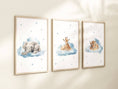 Load image into Gallery viewer, Safari Animal Wall Art Prints | Set of 3 | Neutral Decor for Baby Room with Cloud Themes - RoseRowanDesign -