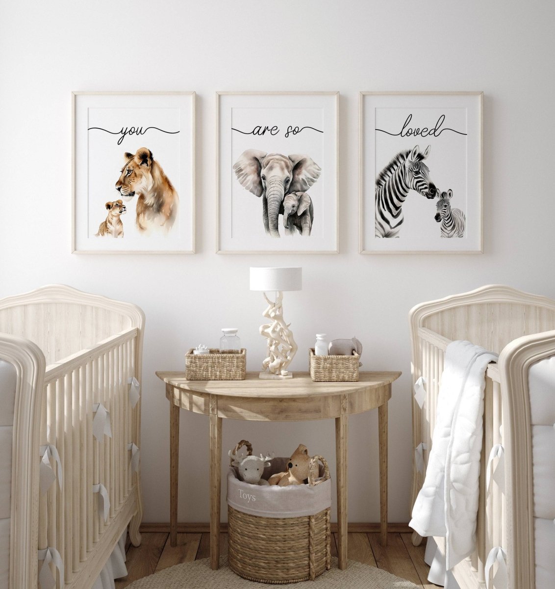 Safari Animal Wall Art Prints | Set of 3 | "You Are So Loved" Nursery Decor - RoseRowanDesign -
