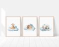 Load image into Gallery viewer, Safari & Jungle Animal Wall Art Prints | Set of 3 | Neutral Cloud Decor for Baby Boy's Room - RoseRowanDesign -