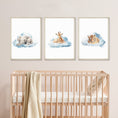 Load image into Gallery viewer, Safari & Jungle Animal Wall Art Prints | Set of 3 | Neutral Cloud Decor for Baby Boy's Room - RoseRowanDesign -