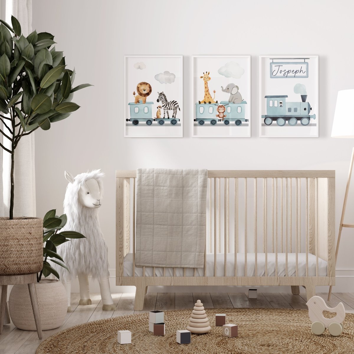 Safari Train Personalised Set of 3 Wall Prints | Wall Art for Nursery, Bedroom or Playroom - RoseRowanDesign - Wall Art