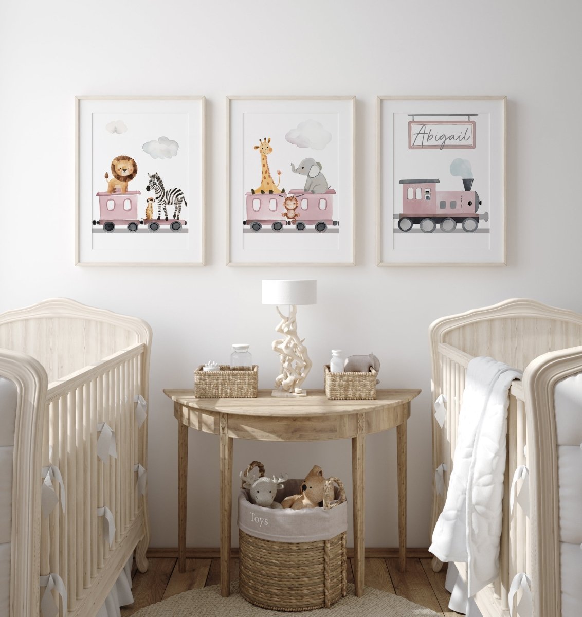 Safari Train Personalised Set of 3 Wall Prints | Wall Art for Nursery, Bedroom or Playroom - RoseRowanDesign - Wall Art