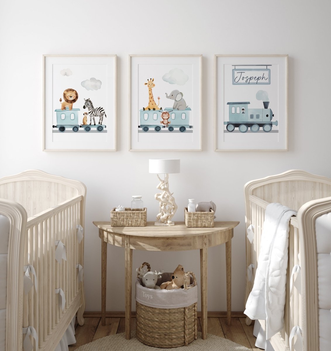 Safari Train Personalised Set of 3 Wall Prints | Wall Art for Nursery, Bedroom or Playroom - RoseRowanDesign - Wall Art