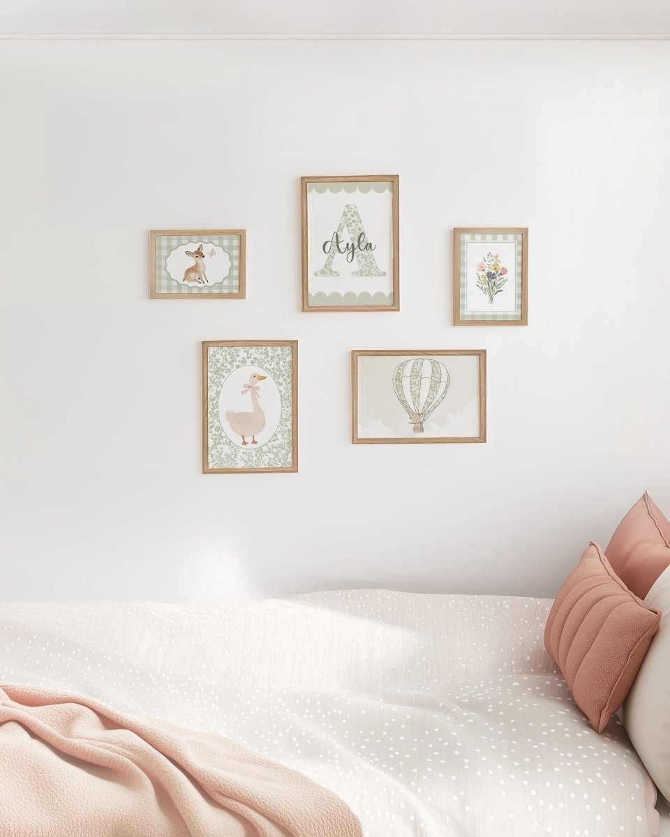Sage Green Nursery Prints – Personalised Floral Gallery Wall Set - RoseRowanDesign -