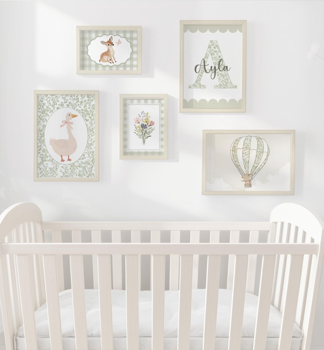 Sage Green Nursery Prints – Personalised Floral Gallery Wall Set - RoseRowanDesign -