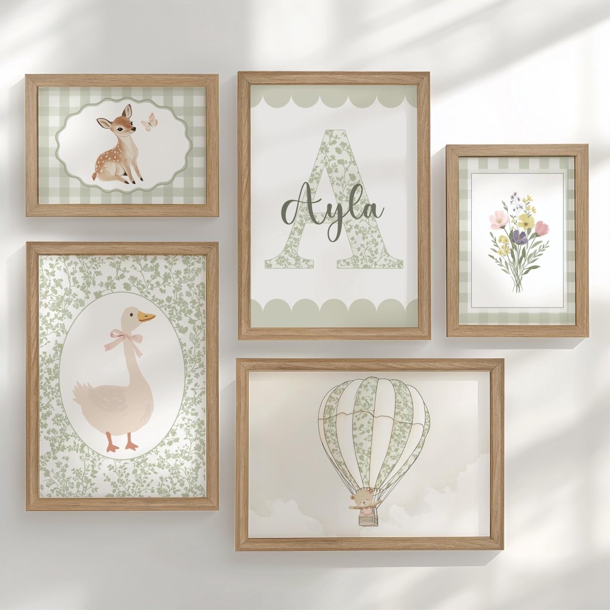 Sage Green Nursery Prints – Personalised Floral Gallery Wall Set - RoseRowanDesign -