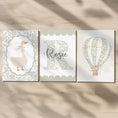 Load image into Gallery viewer, Sage Green Nursery Prints – Personalised Goose & Hot Air Balloon - RoseRowanDesign -