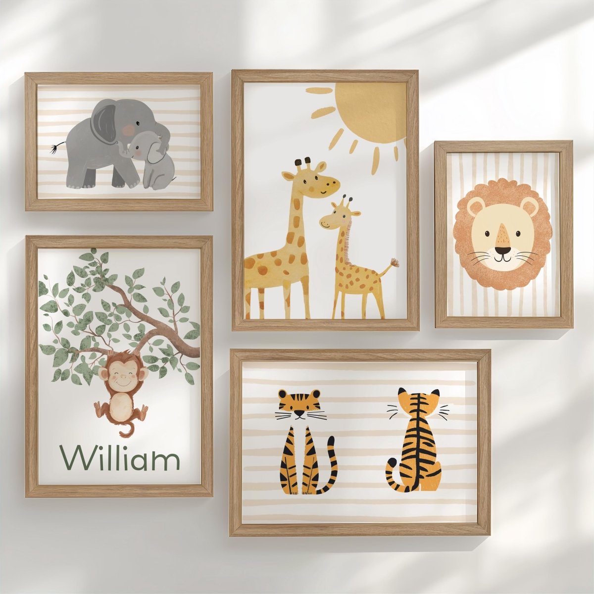 Scandi Safari Nursery Gallery Wall Art – Jungle Animal Prints - RoseRowanDesign - Wall Art