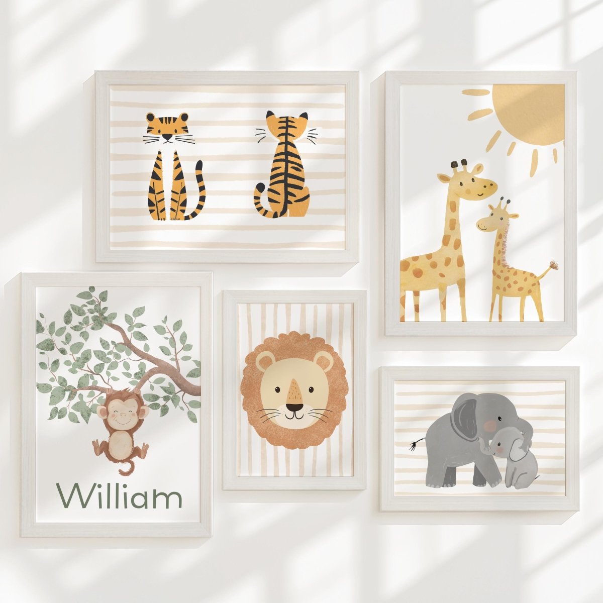 Scandi Safari Nursery Gallery Wall Art – Jungle Animal Prints - RoseRowanDesign - Wall Art