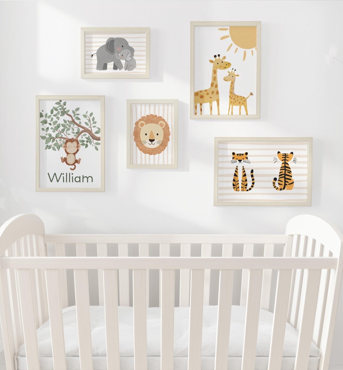Scandi Safari Nursery Gallery Wall Art – Jungle Animal Prints - RoseRowanDesign - Wall Art